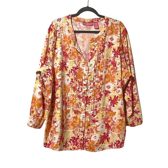 Woman Within Floral Watermelon Print Button-Down Tunic Top 2X Linen Blend - Picture 1 of 6